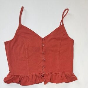 Women’s Orange Ruffle-Hem Button Front Cami Top | Medium